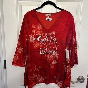 Red One World 3/4 sleeve Christmas top